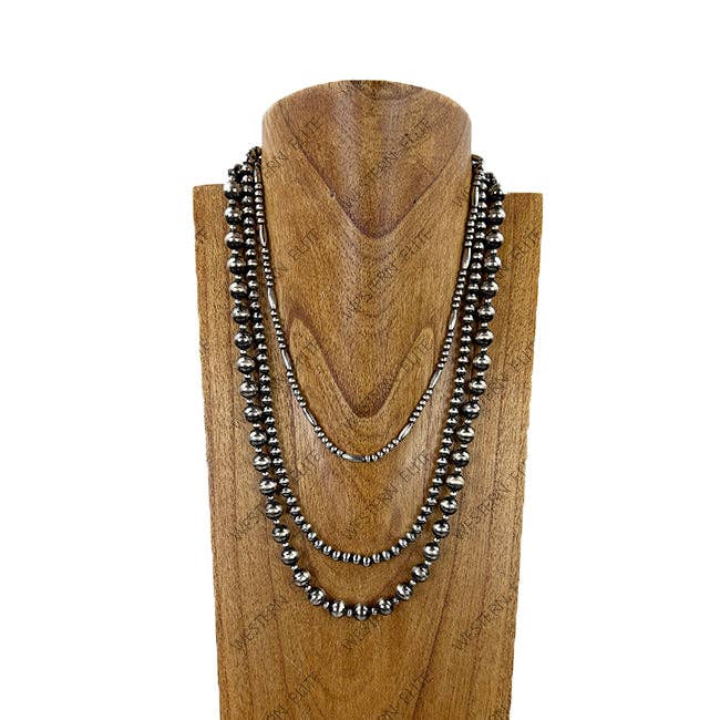 Triple Silver Beads Necklace