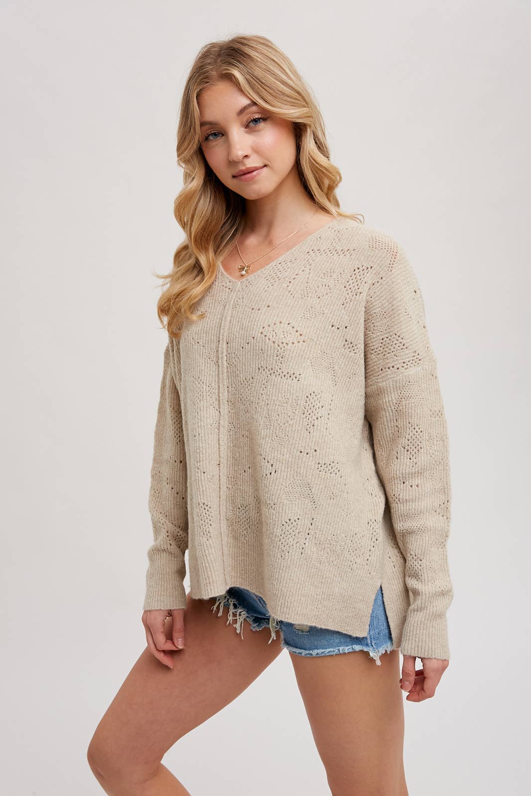 V-Neck Knit Sweater Pullover