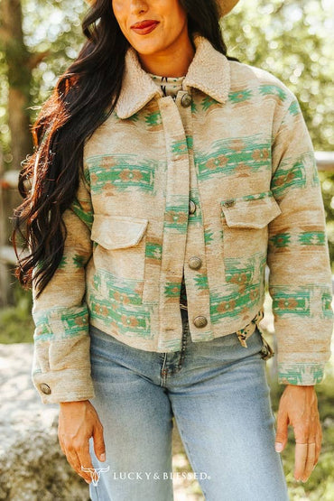 Jade Beige Shacket With Sherpa Collar