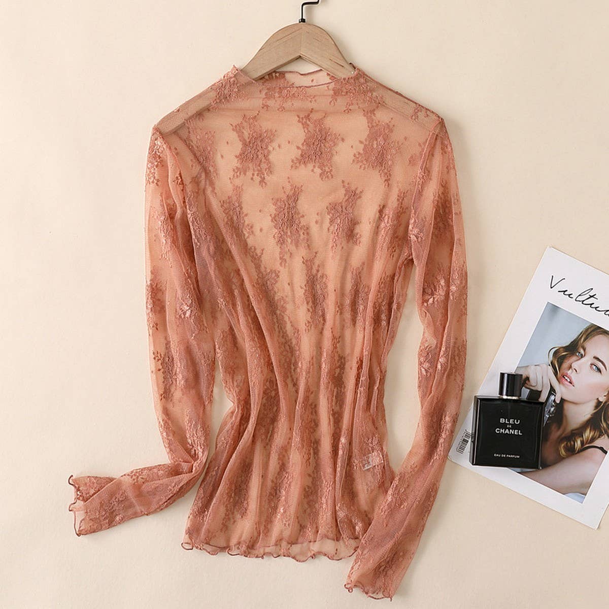 Long Sleeve Lace Top Carmel