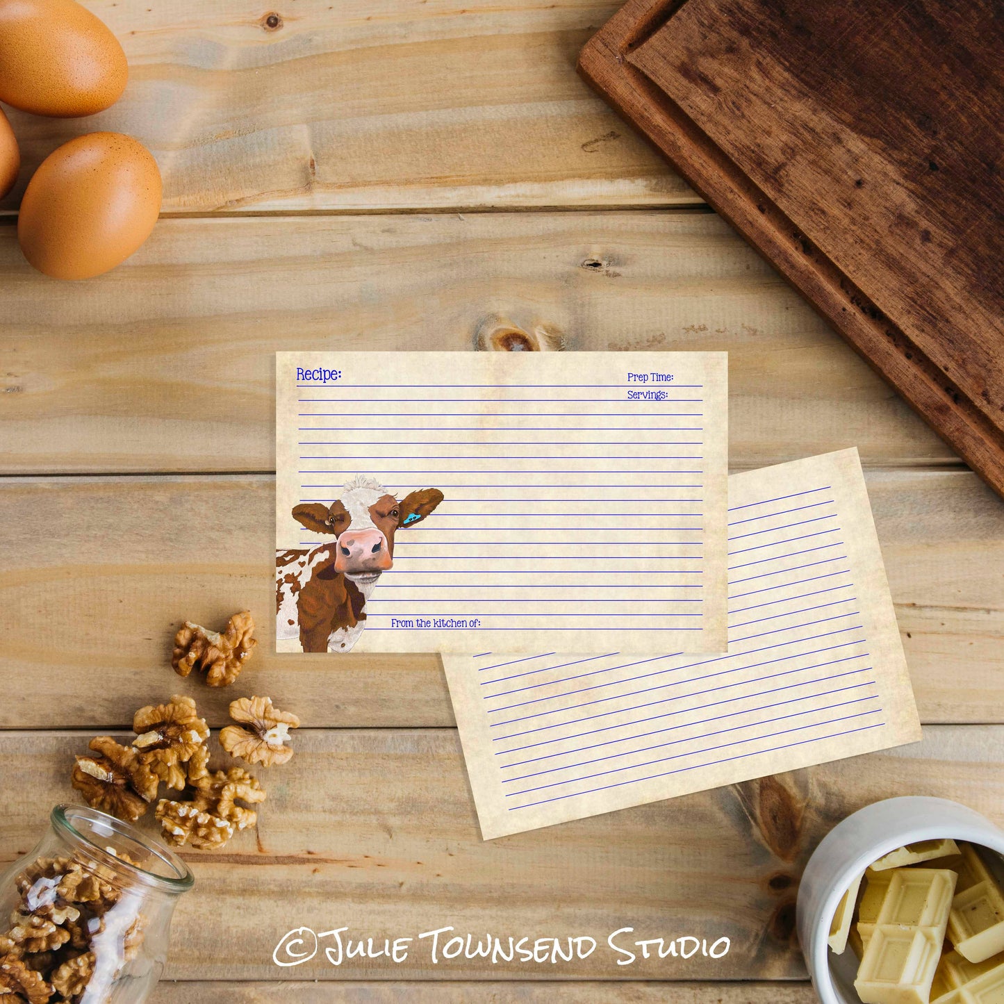 Set of 12 Cute Cow Recipe Cards