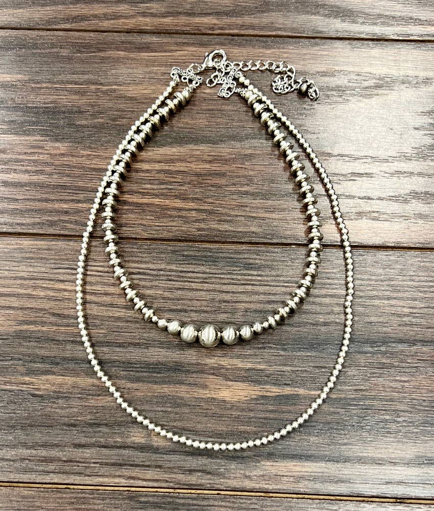 20" 2-strand Silver Navajo Bead Necklace
