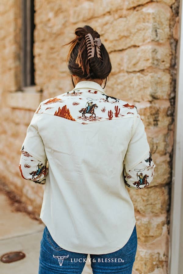 Cream Corduroy Pearl Snap Shirt