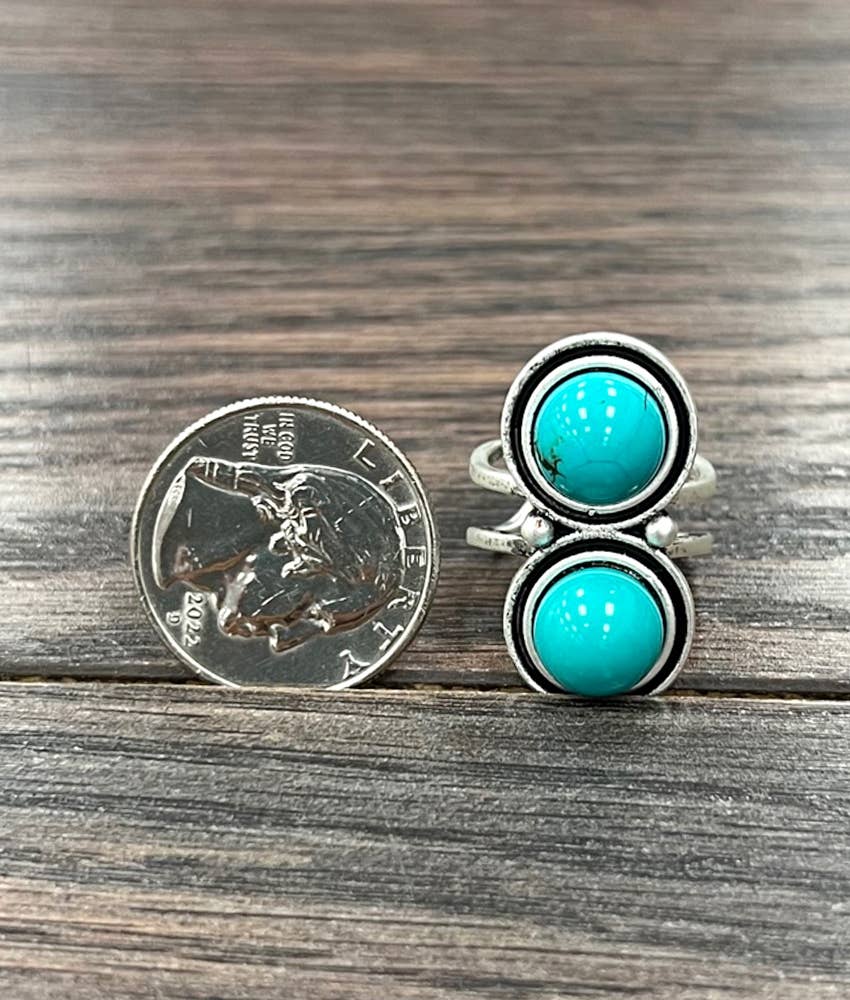 10mm Round Turquoise Adjustable Ring