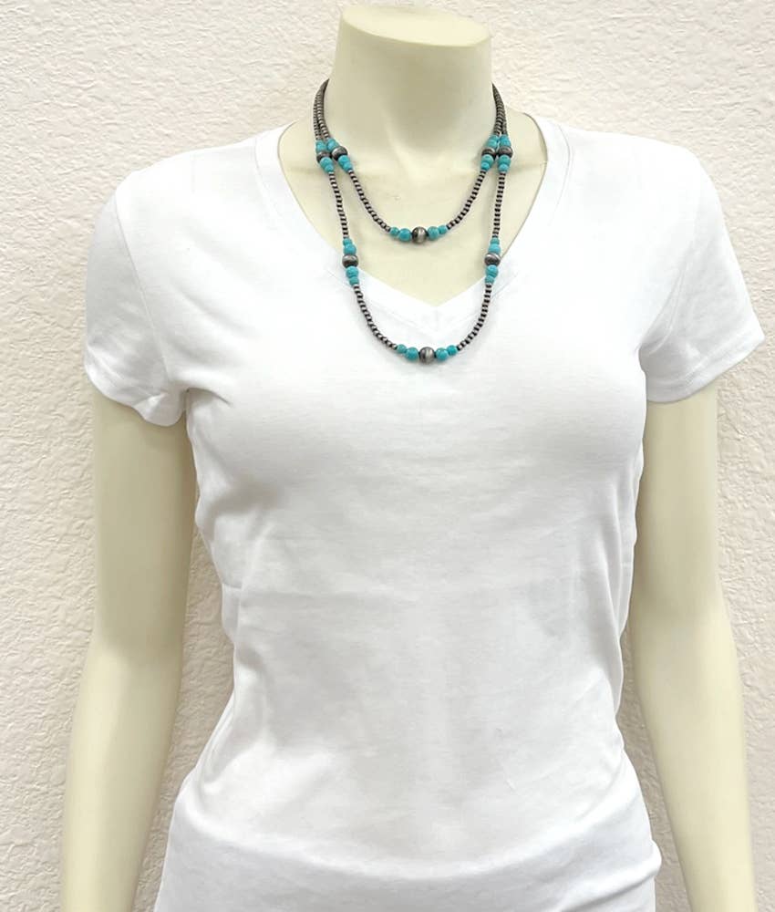 2-strand Navajo Bead, Synthetic Turquoise Necklace