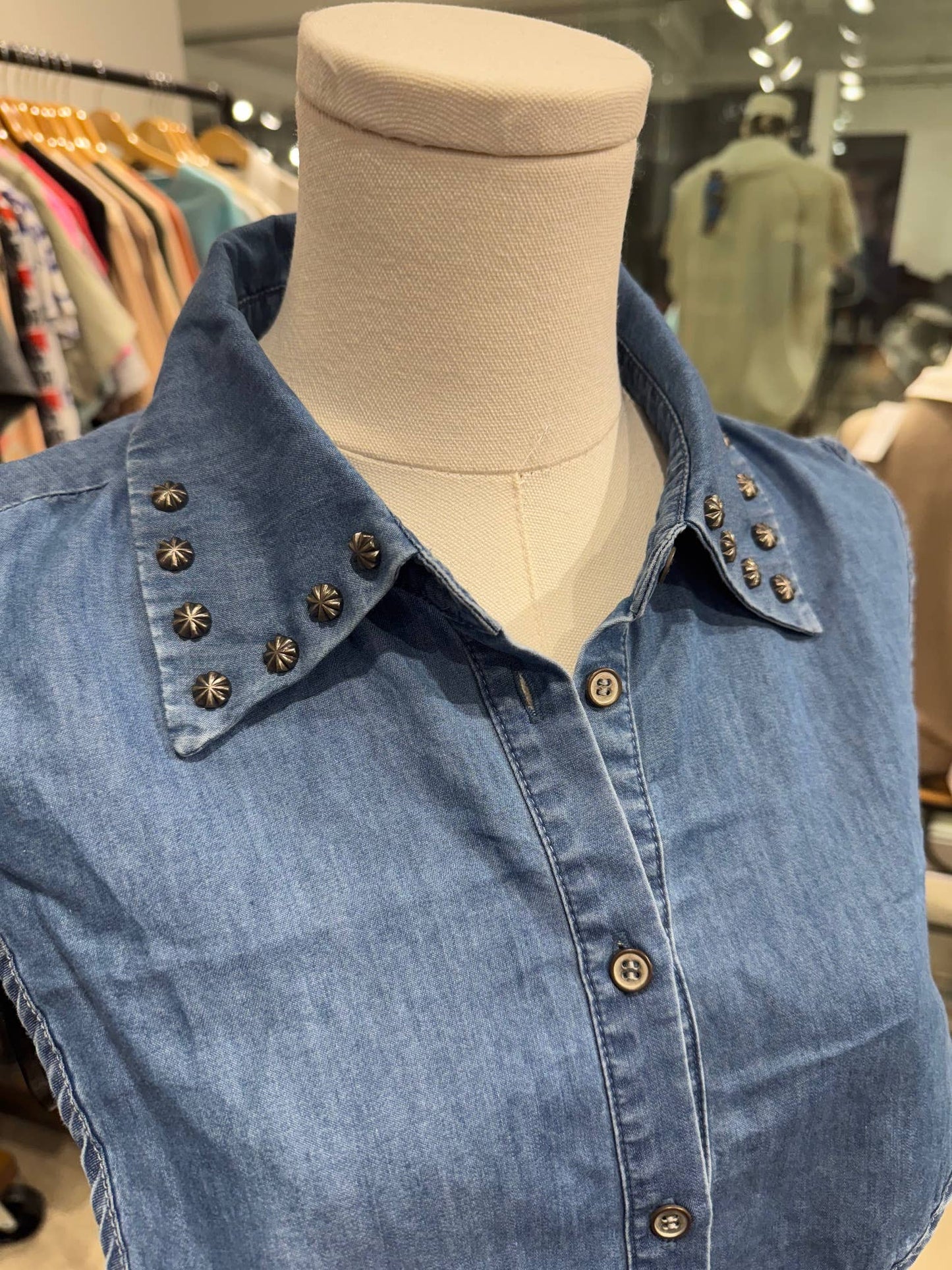 Denim Studded Faux Collar