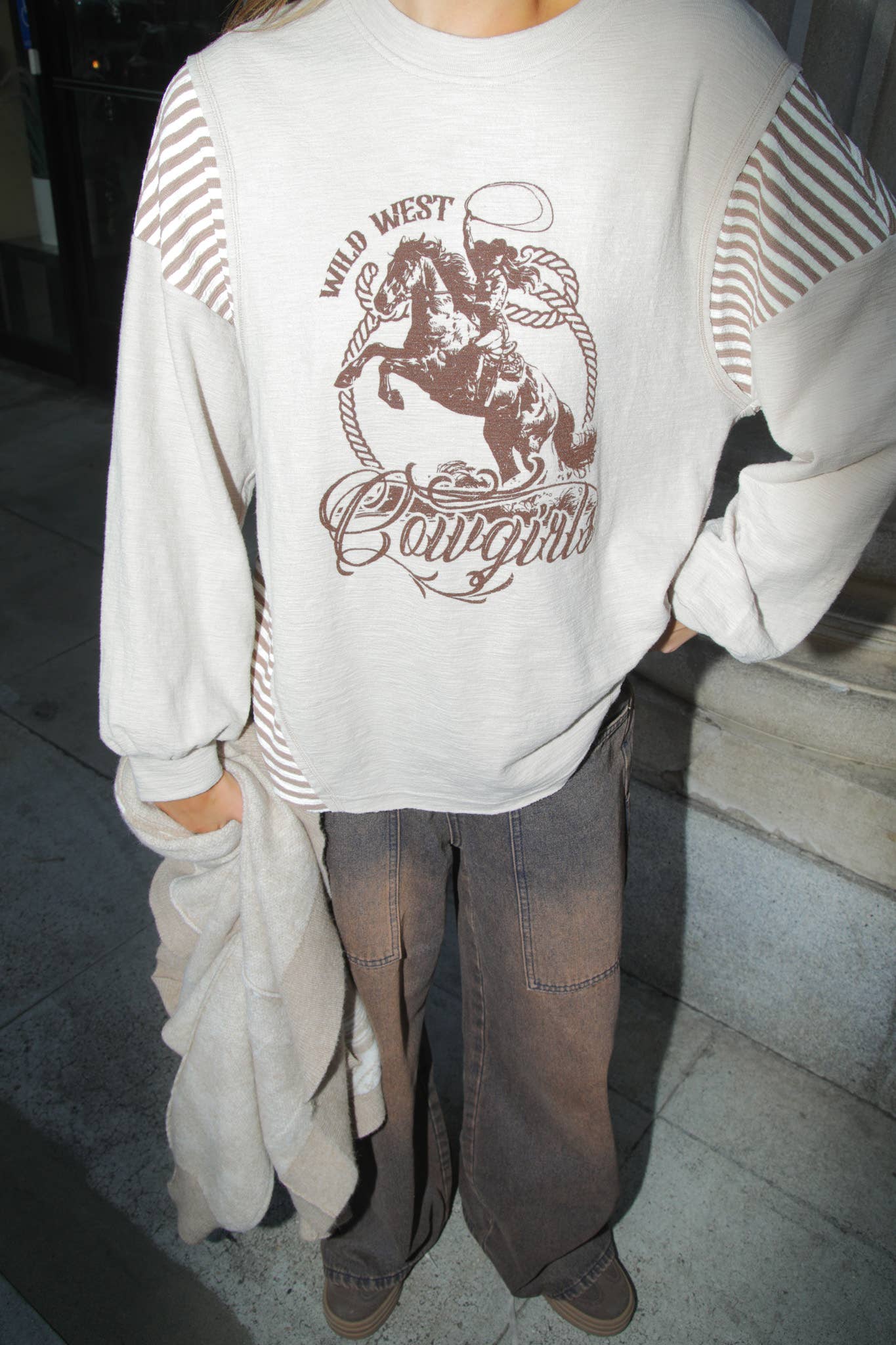 Oversized Western Graphic Knit Top