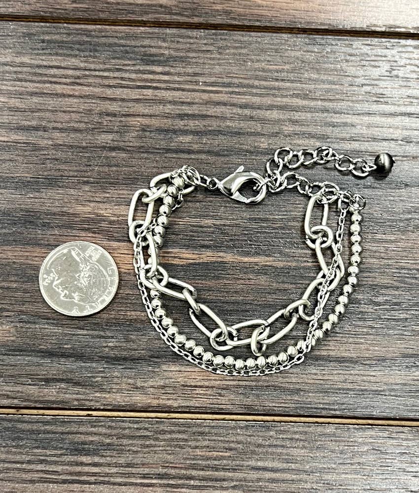 3-strand Silver Navajo Bead Adjustable Bracelet