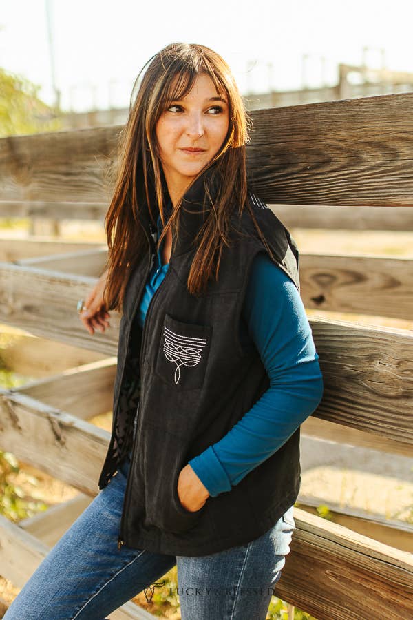 Black Aztec Lined Boot Stitch Vest