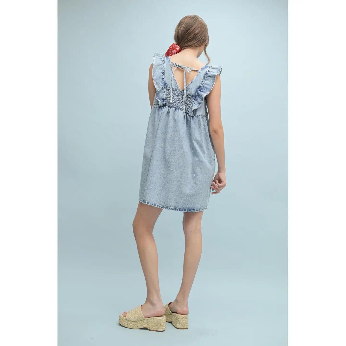 Denim Ruffle Sleeve Dress