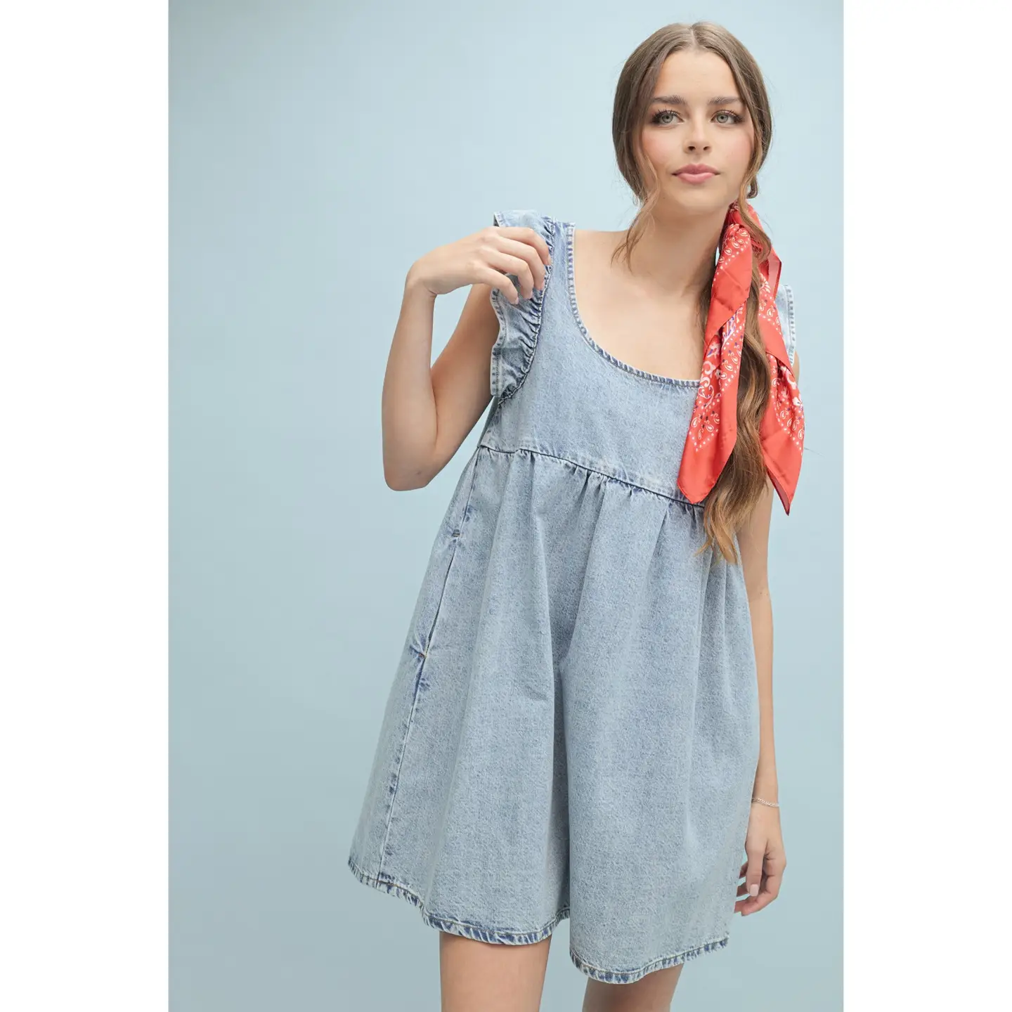 Denim Ruffle Sleeve Dress