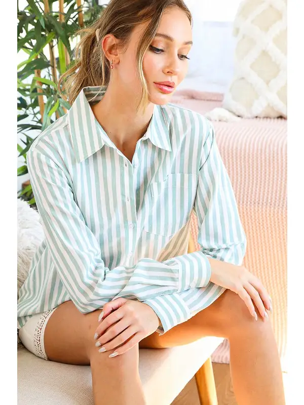 Collared Striped Shirt Sage