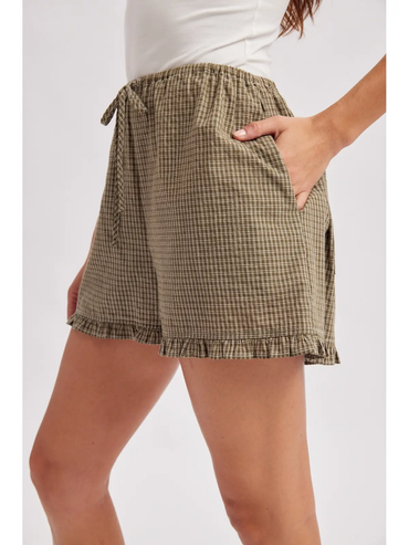 Plaid Ruffle Hem Shorts
