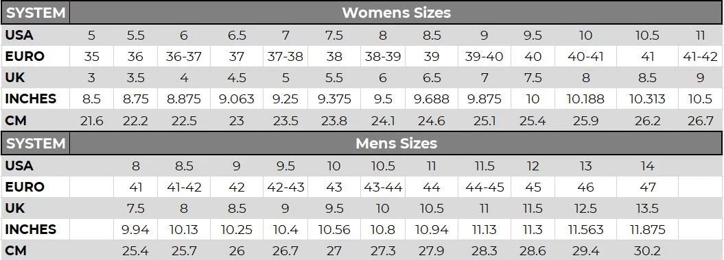 LANE BOOT SIZE GUIDE