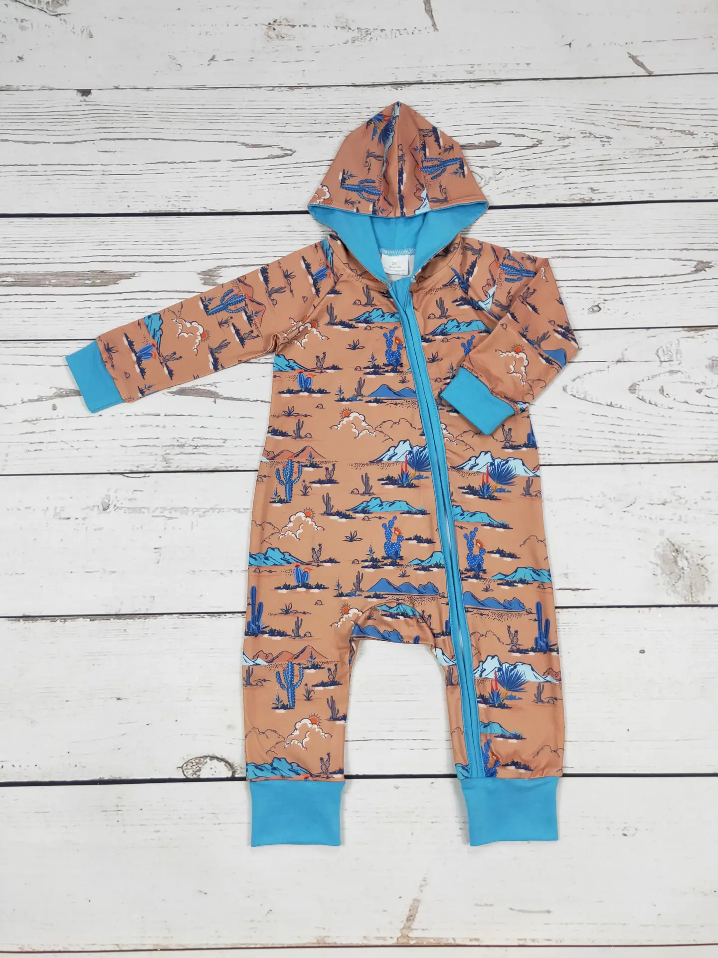 Rust Desert Scene Hooded Zip Baby Romper