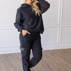 Washed Black Corded Hoodie