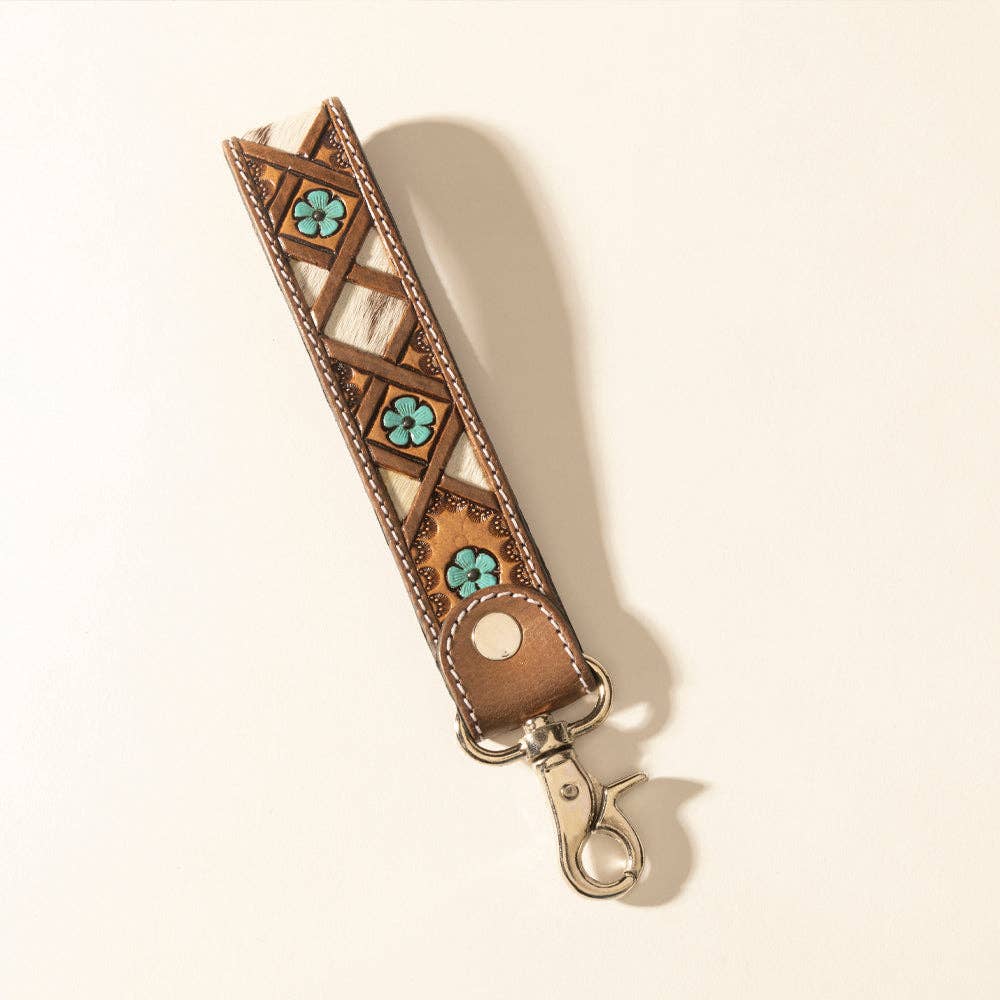 Myra Moonflower Handtooled Leather Keyfob
