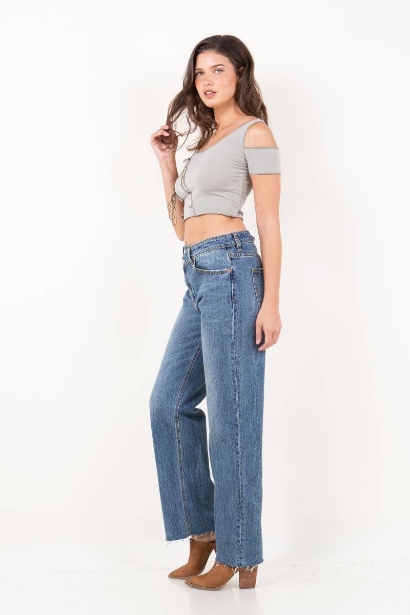 Crossover Cuff Straight Leg Jean