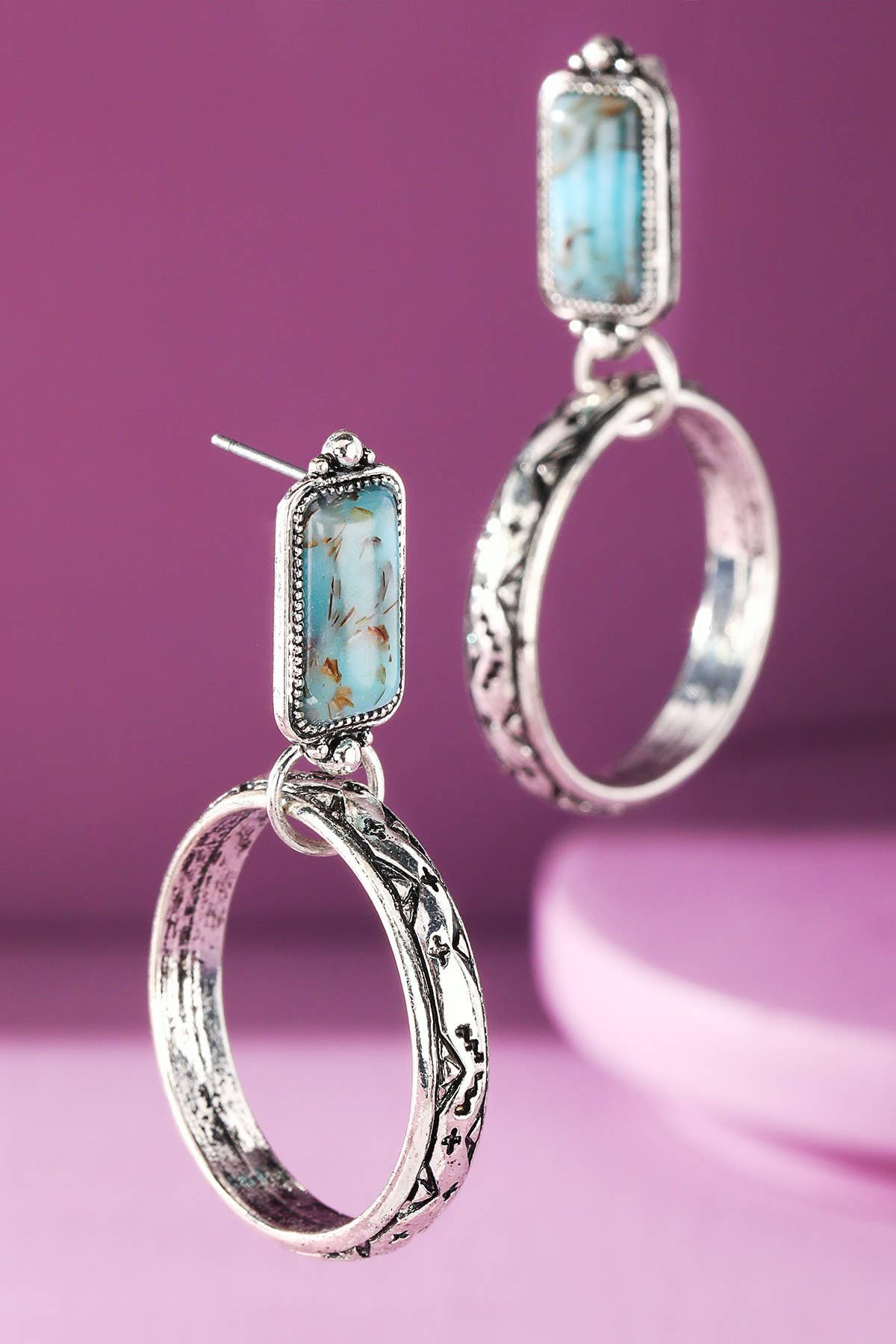 Stamped Stone Hoop Earring