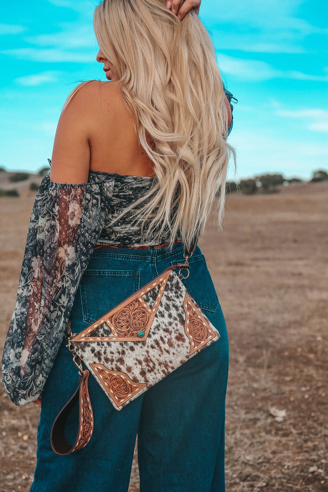 The Claudette Cowhide Leather Wristlet / Crossbody Purse