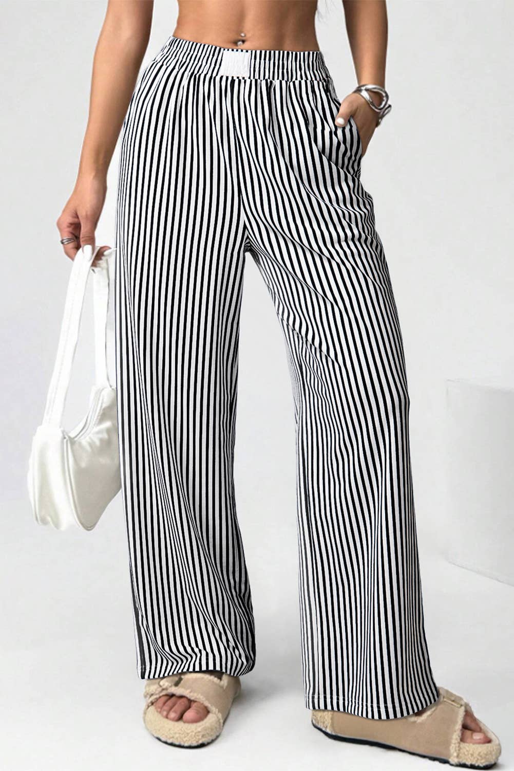 Stripe High Waist Loose Pants
