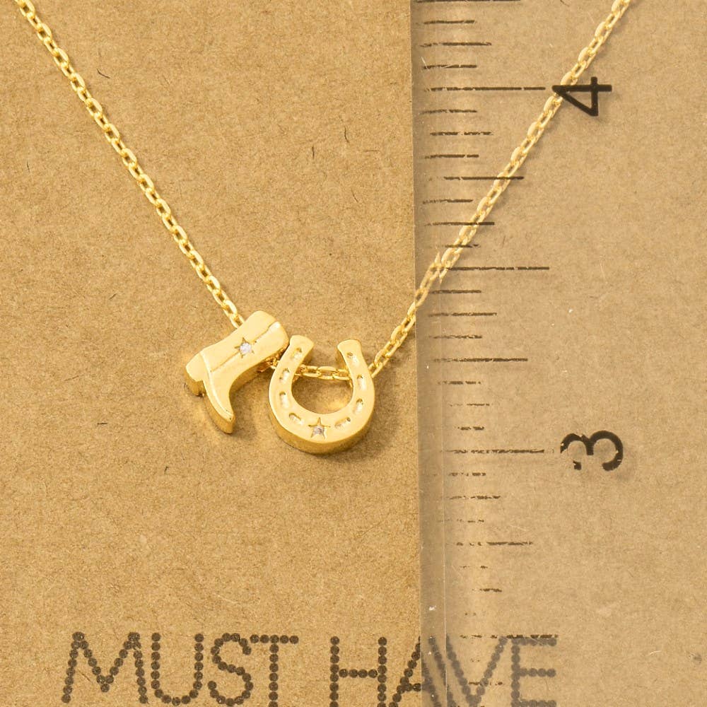 Cowboy Boots Horse Shoe Charm Necklace
