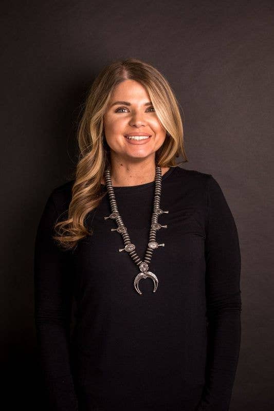 30" Faux Navajo Pearl Disc Squash Blossom Necklace
