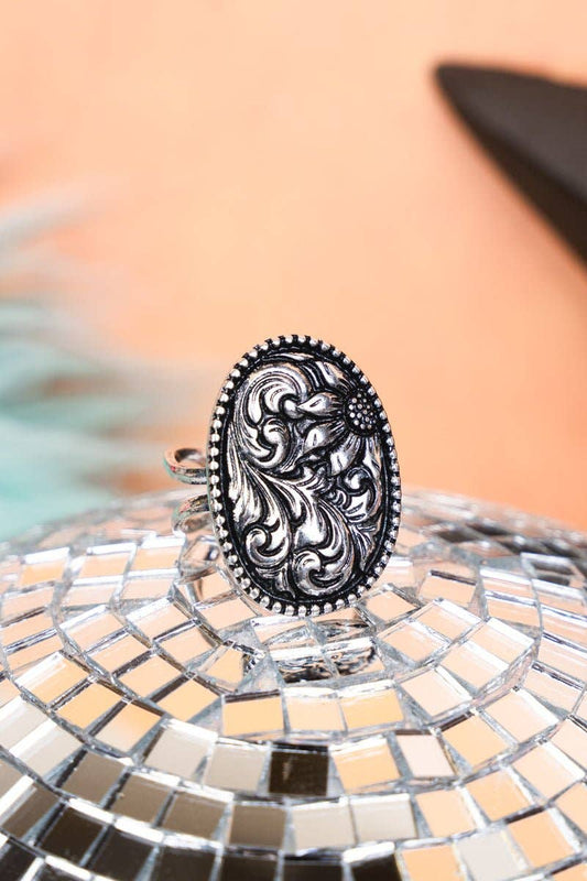 Sunflower Silvertone Cuff Ring