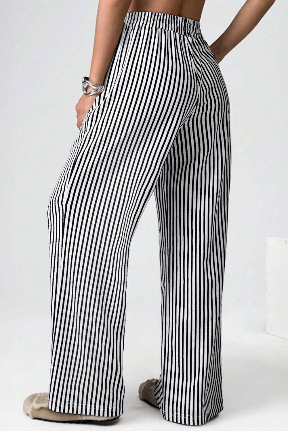 Stripe High Waist Loose Pants