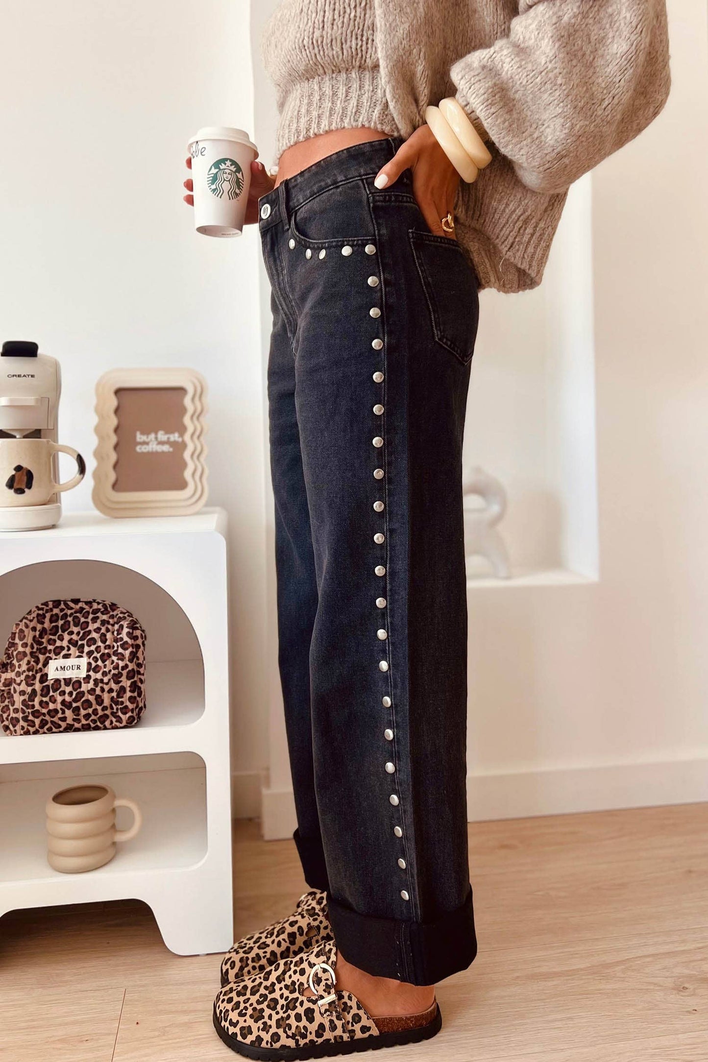 Studded Wide Leg Jeans