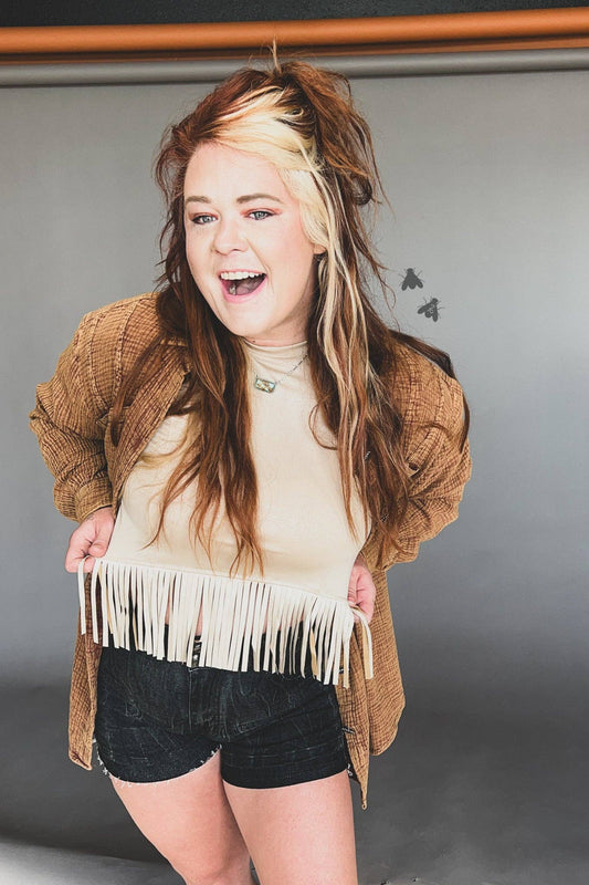 Faux Leather Sand Fringe Top