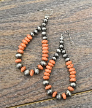 Faux Navajo Pearl & Orange Bead Earrings