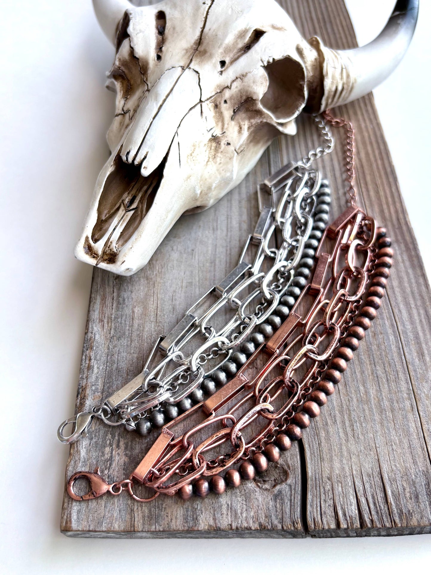 5 Layered Chunky Chain & Pearl Bracelet