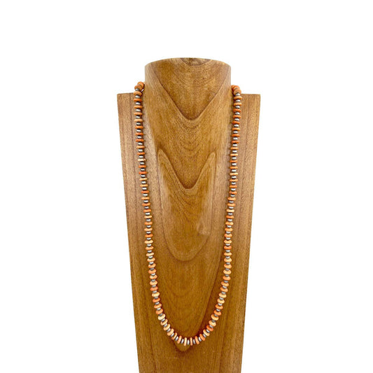 34" Faux Navajo Pearl with Orange Stones Necklace