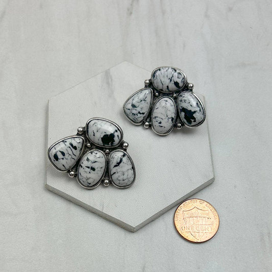 Silver Metal with White Stone Earring