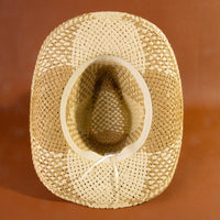 Two Tone Straw Braided Patches Cowboy Hat