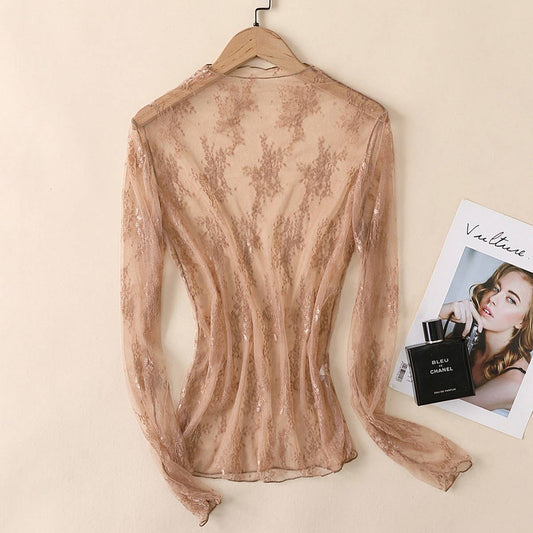Long Sleeve Lace Top Coffee