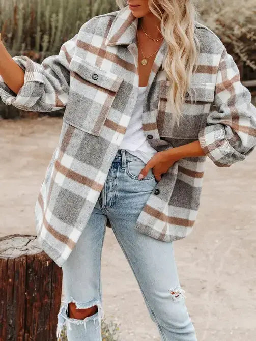 Light Gray Flannel Shirt Jacket