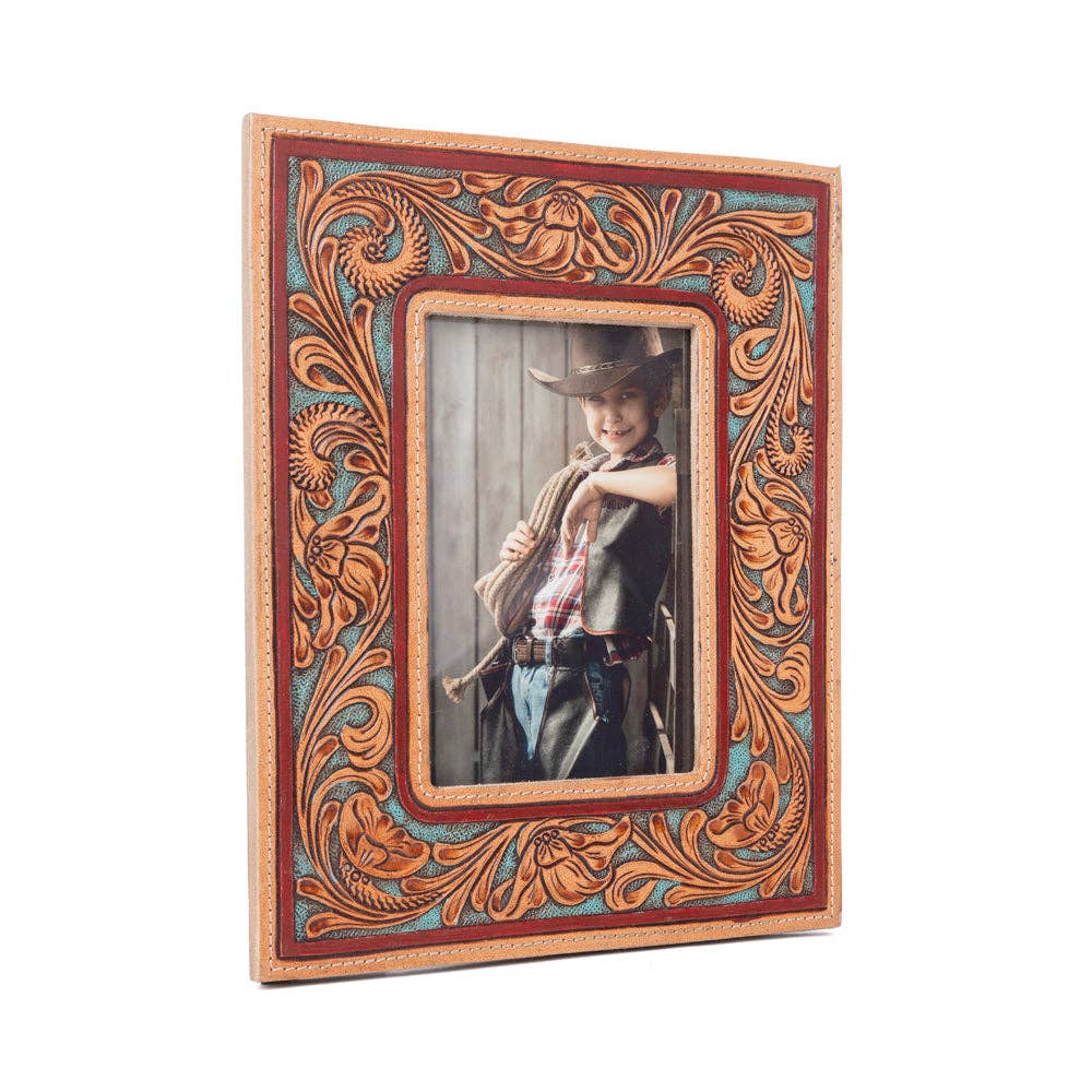 Magnolia Rise Handtooled Leather Photo Frame
