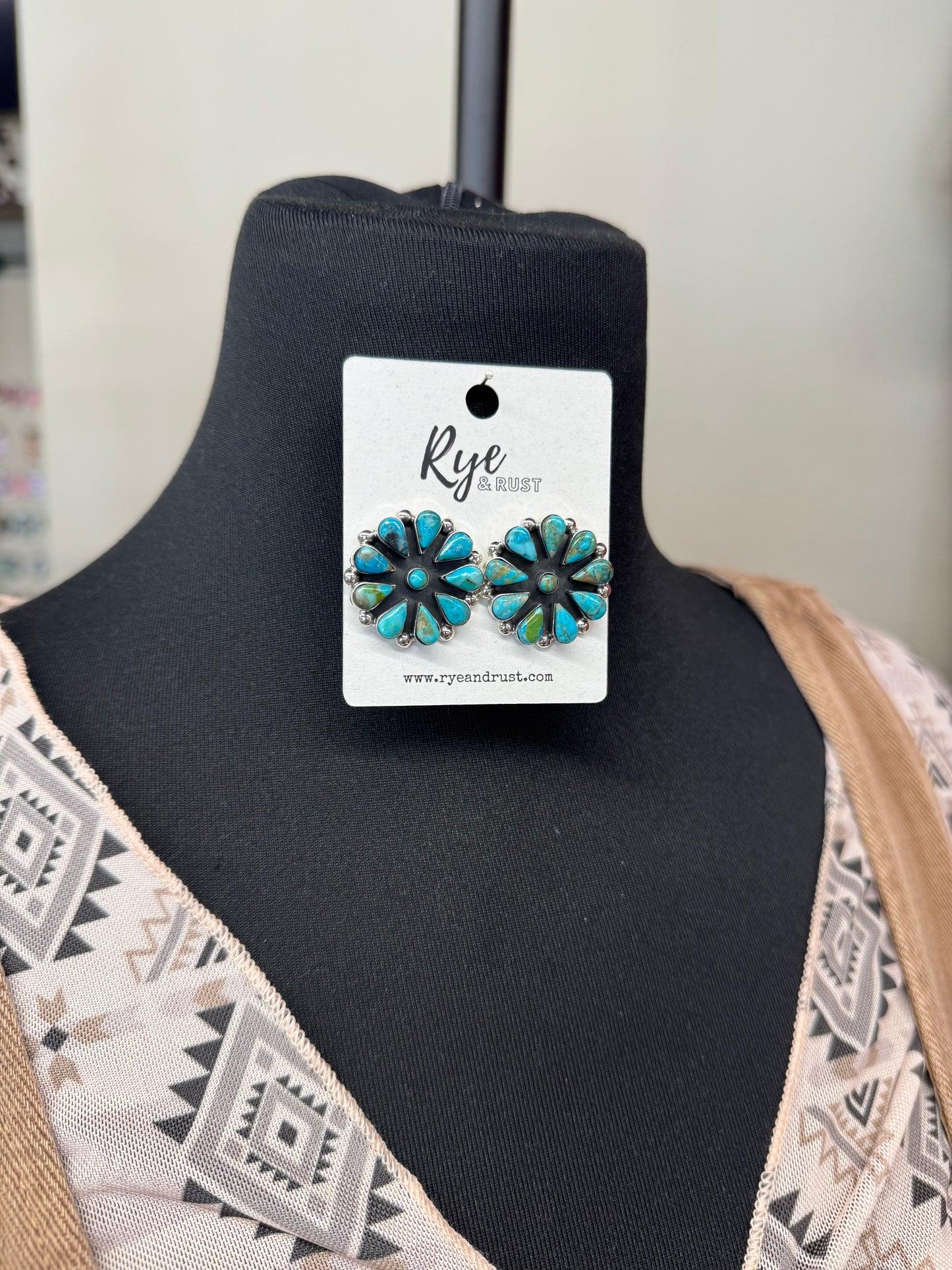Turquoise Circle Cluster Earrings