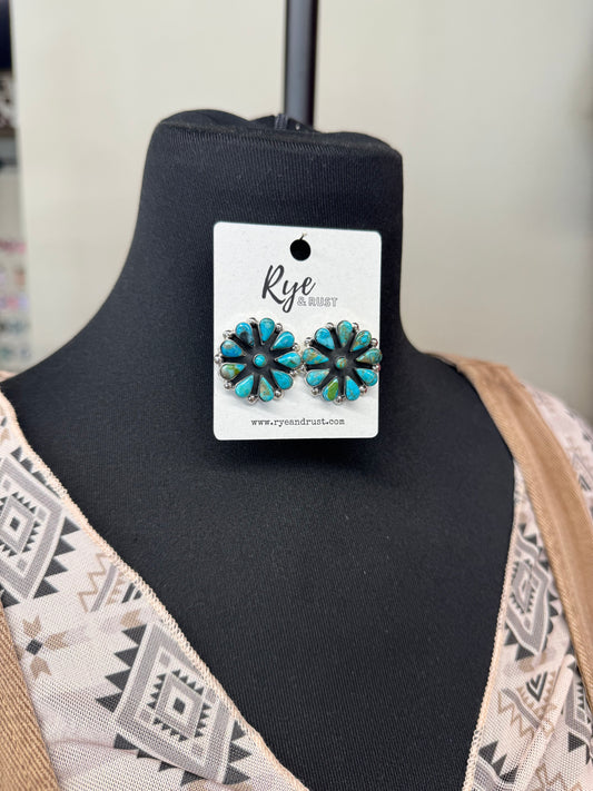 Turquoise Circle Cluster Earrings