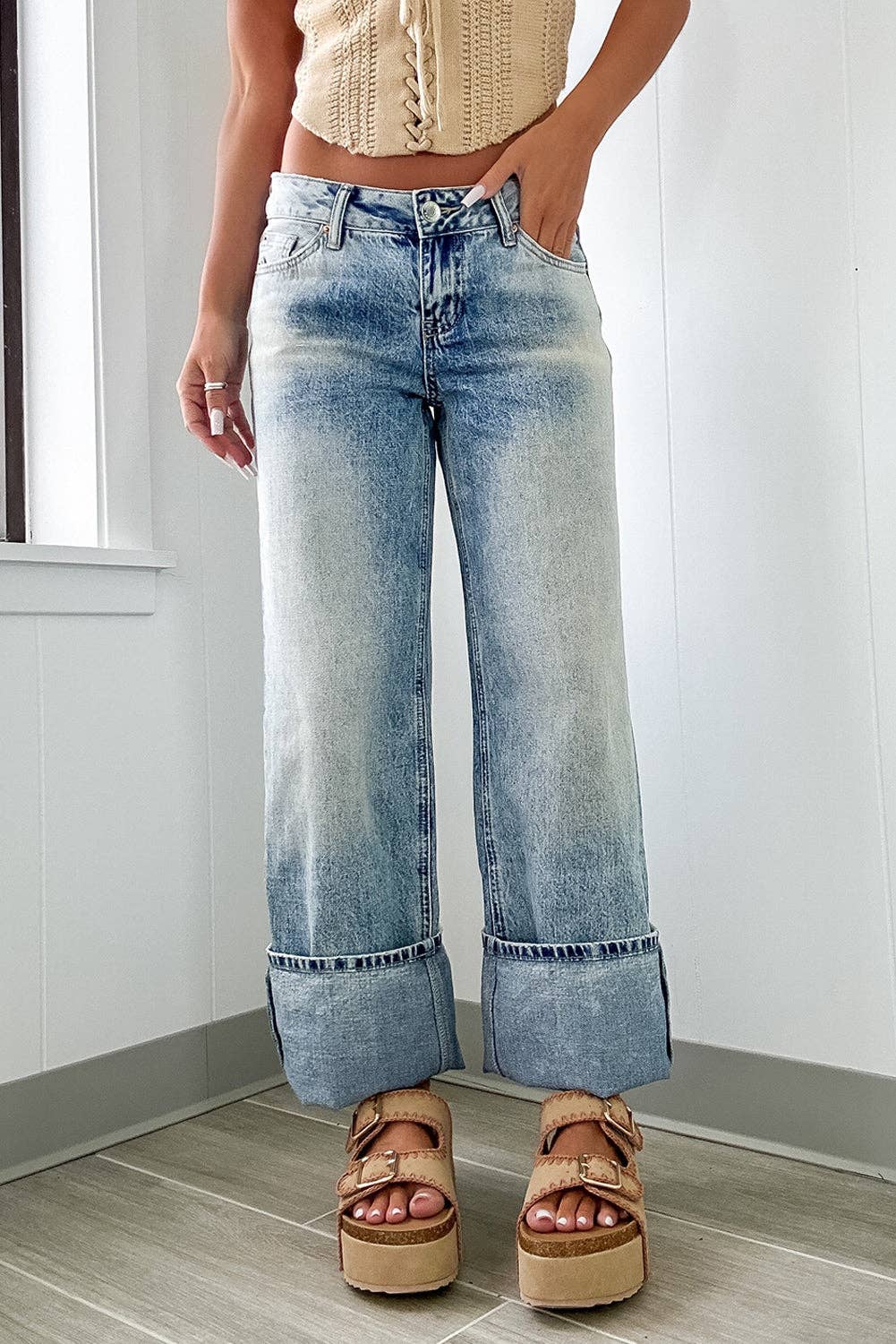 High Rise Button Zip Fly Jeans