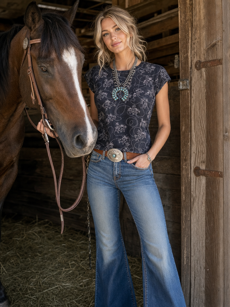 Bronco Print Knit Top