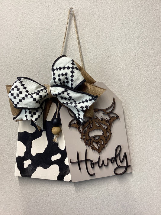 Howdy Highland Door Tag