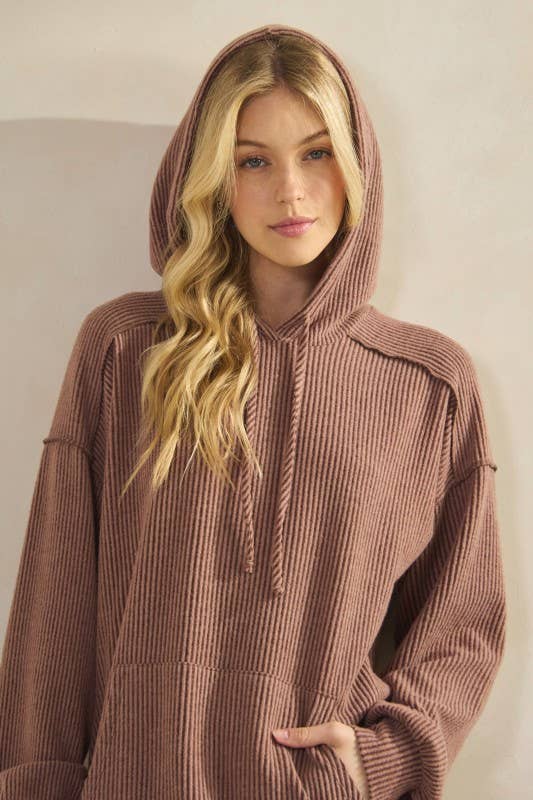 BRUSHED URBAN RIB HOODIE TOP
