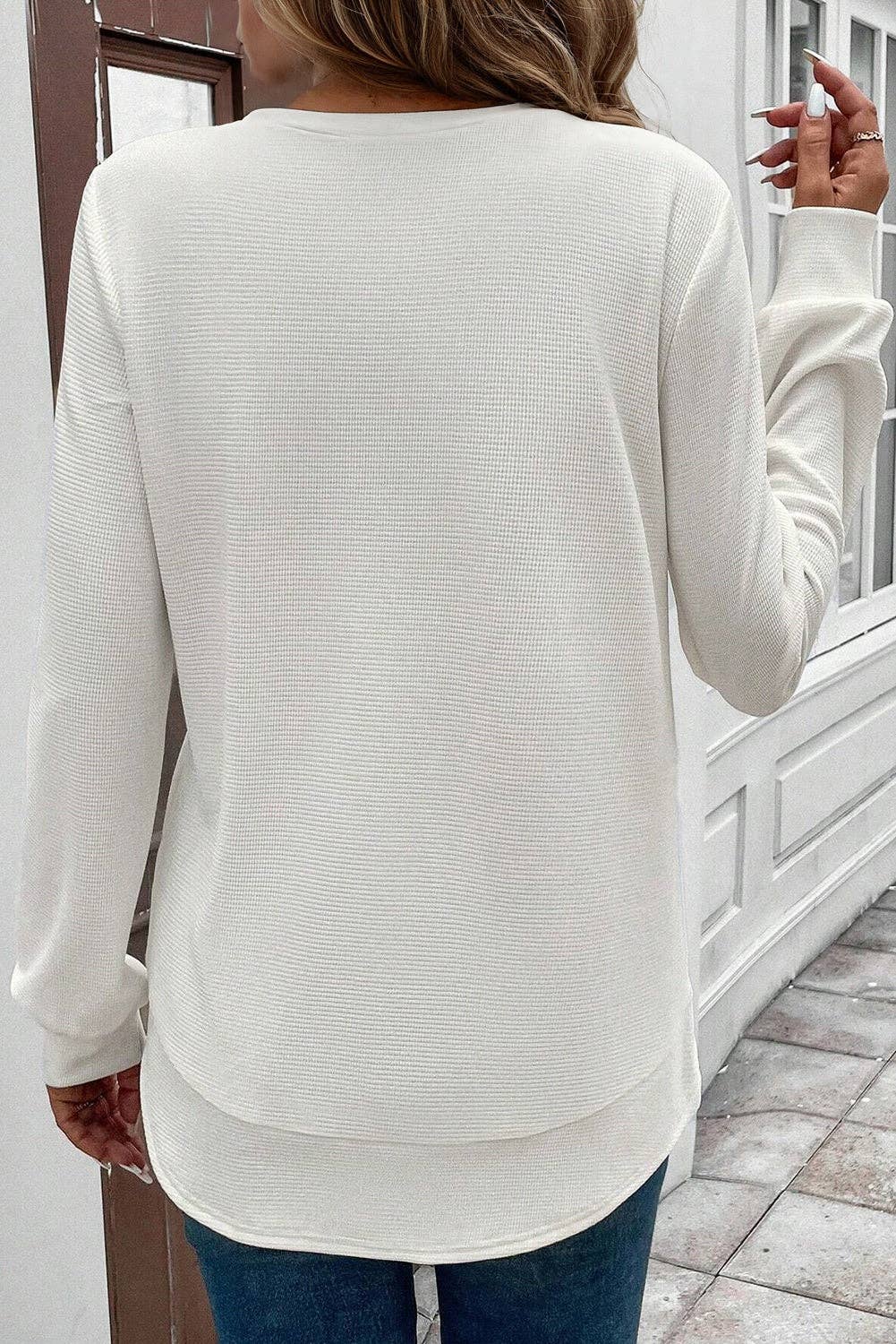 Waffle Knit Long Sleeve Top