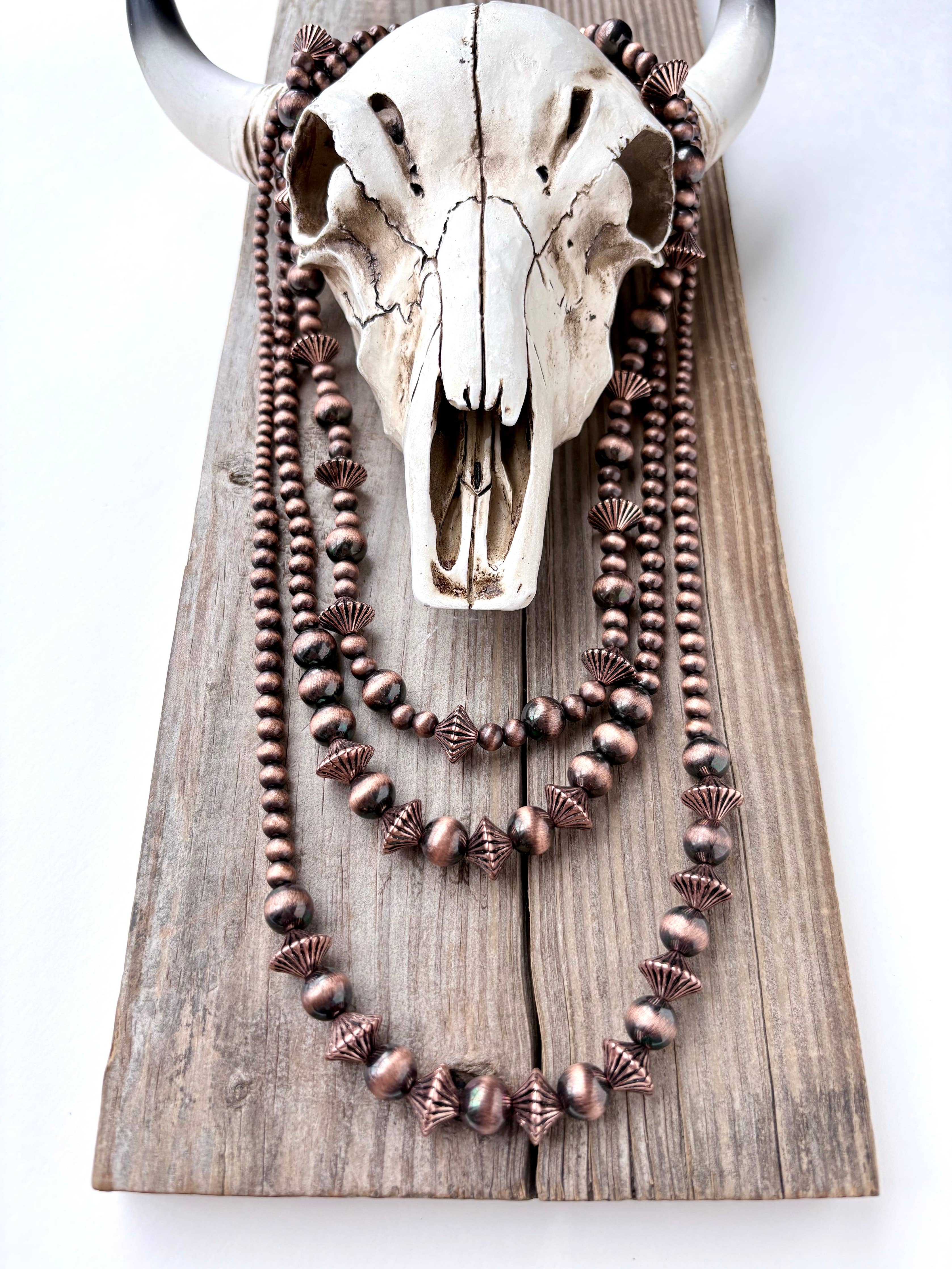 3pc Copper Pearl Bead Necklace Set