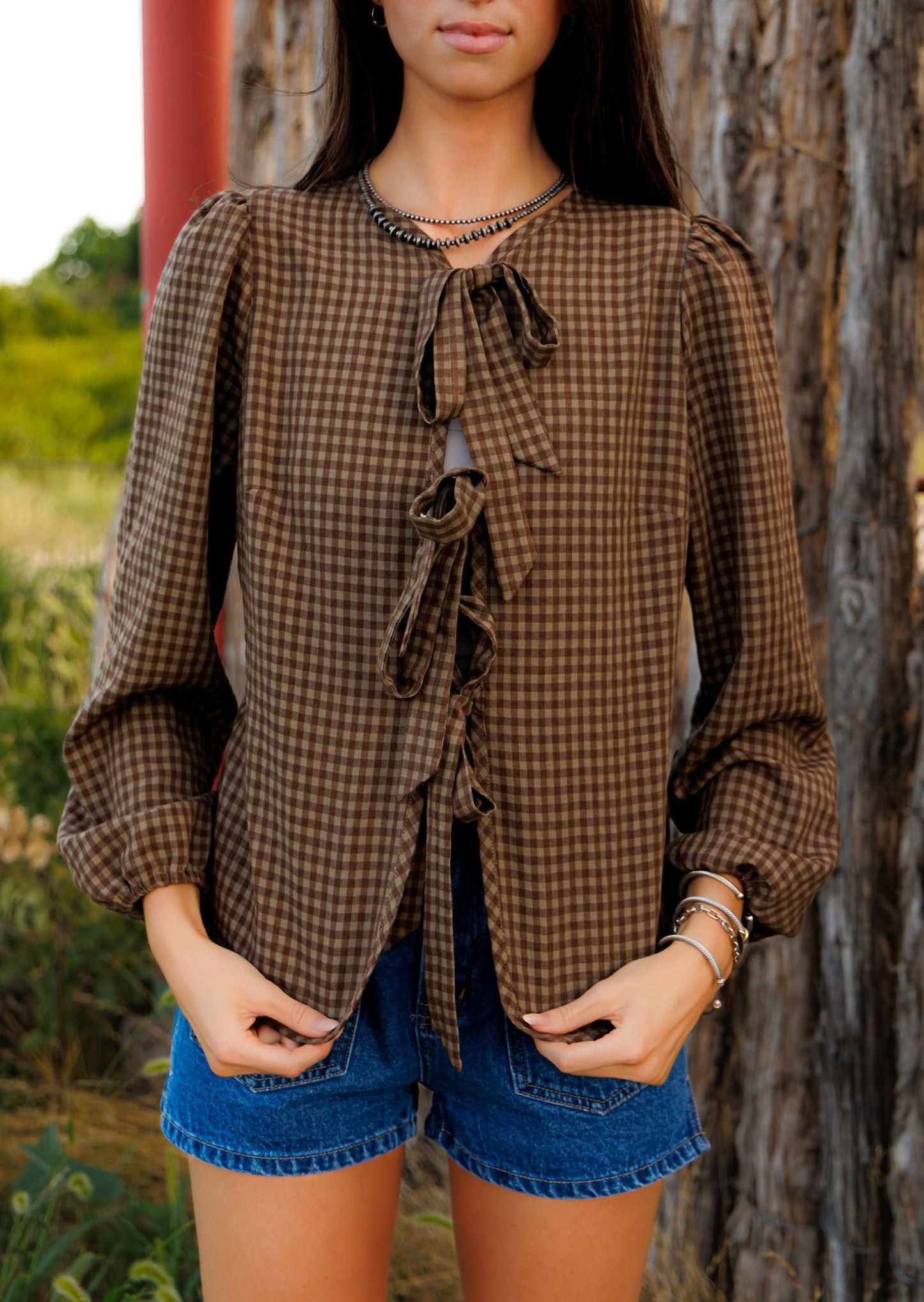 Gingham Tie Top