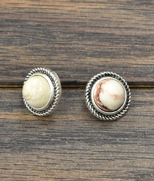 Round White Turquoise Stud Earrings