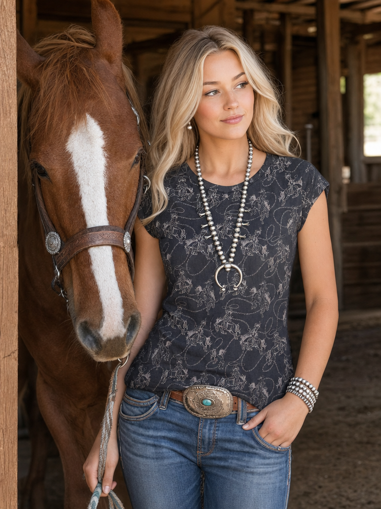 Bronco Print Knit Top